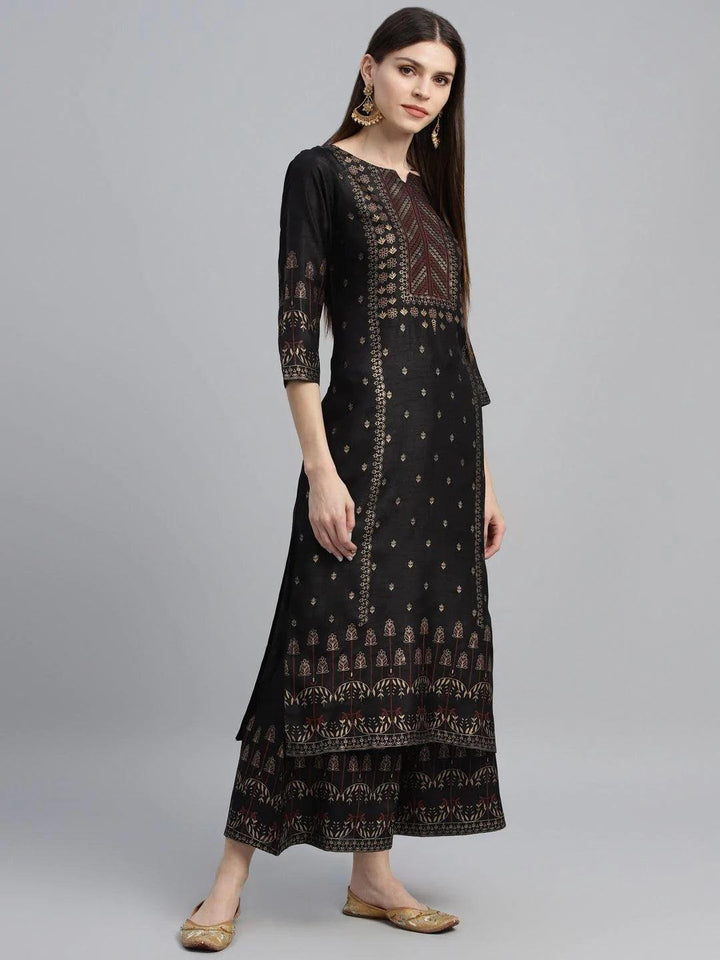 Black Printed Polyester Suit Set