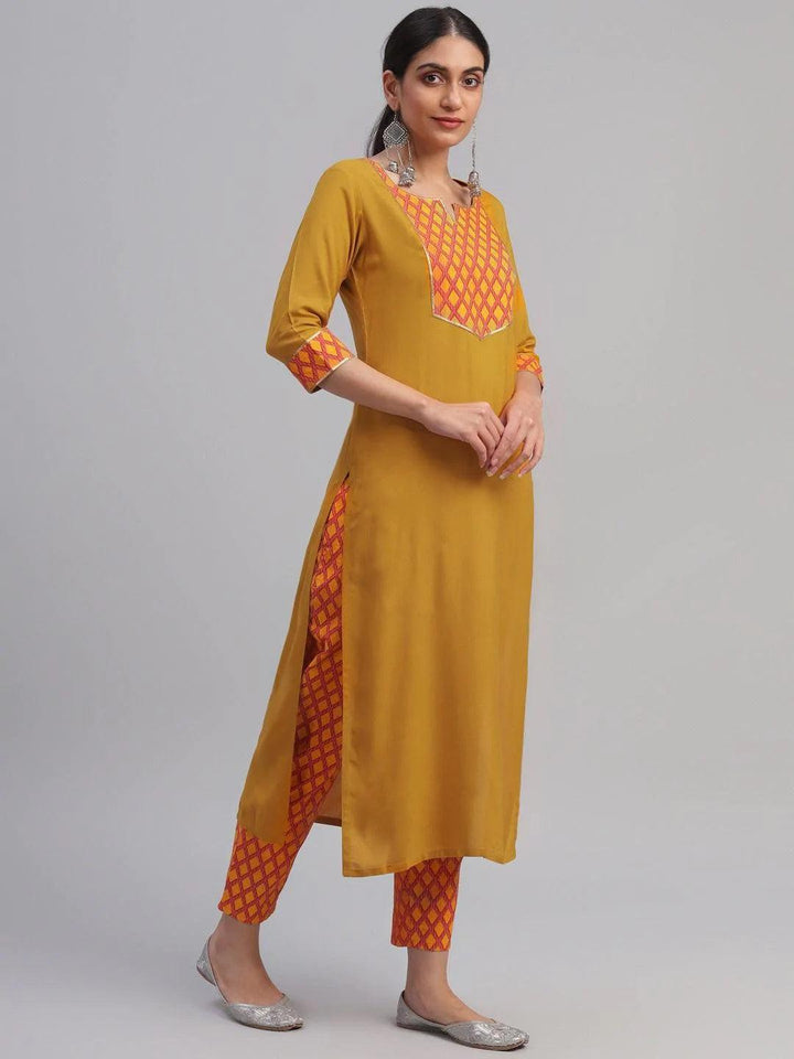 Yellow Solid Rayon Kurta Set