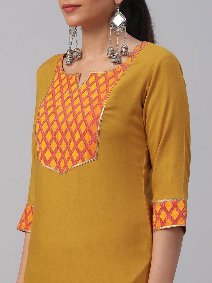 Yellow Solid Rayon Kurta Set