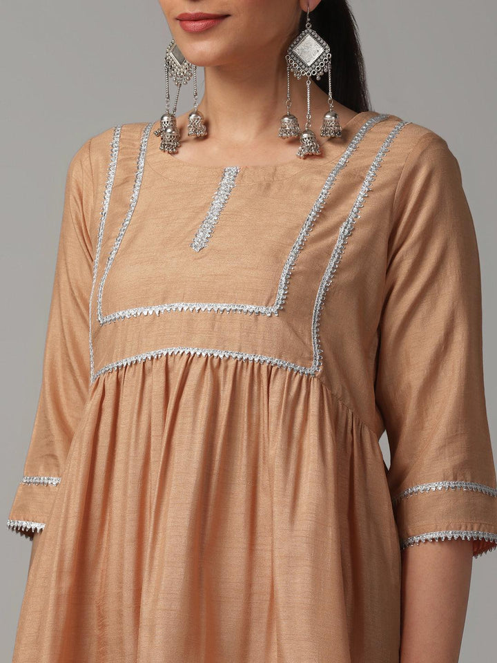 Beige Solid Polyester Suit Set