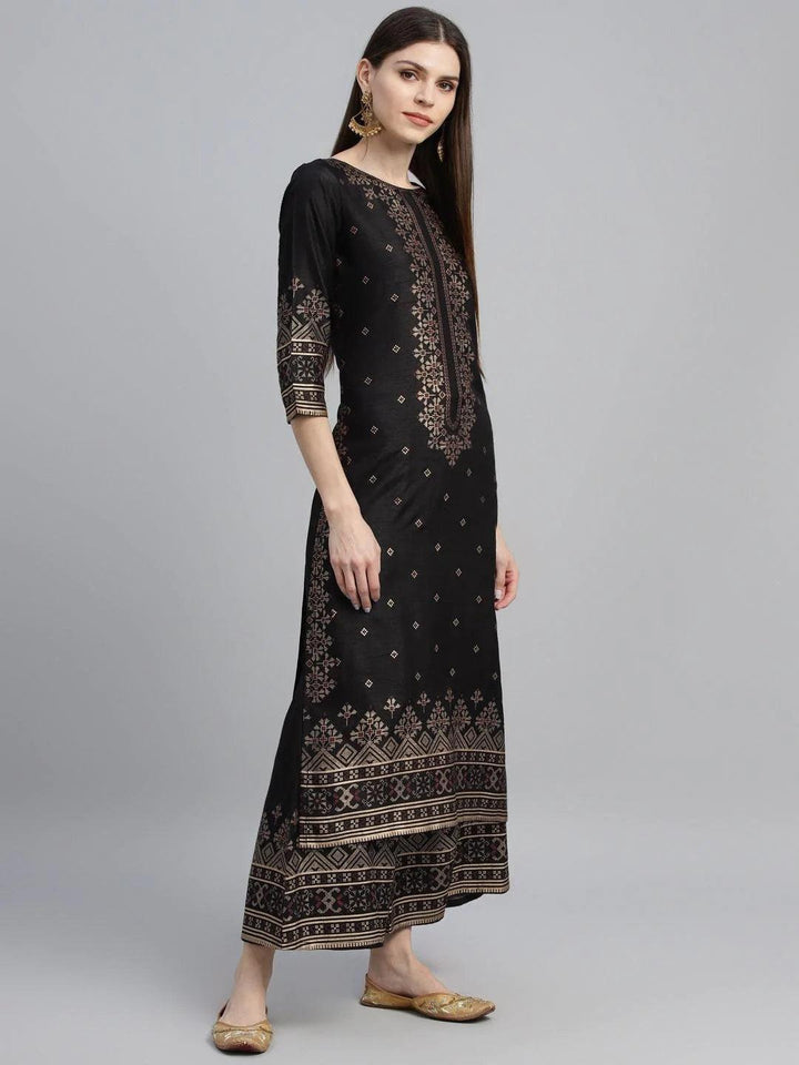 Black Printed Polyester Kurta Set