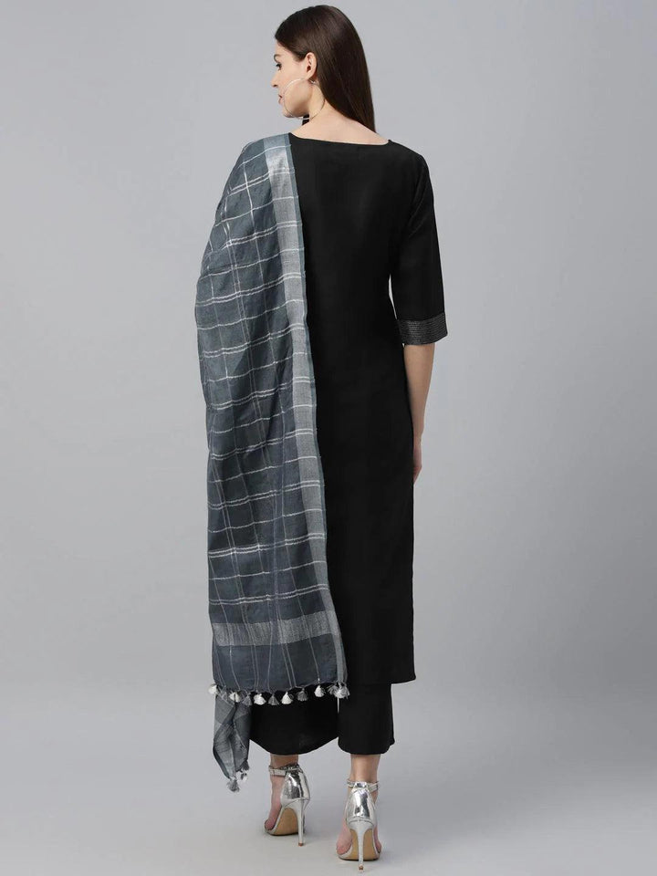 Black Solid Cotton Suit Set