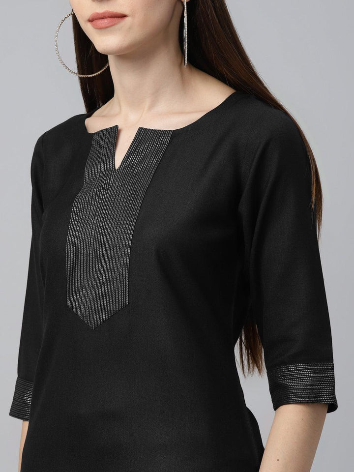 Black Solid Cotton Suit Set