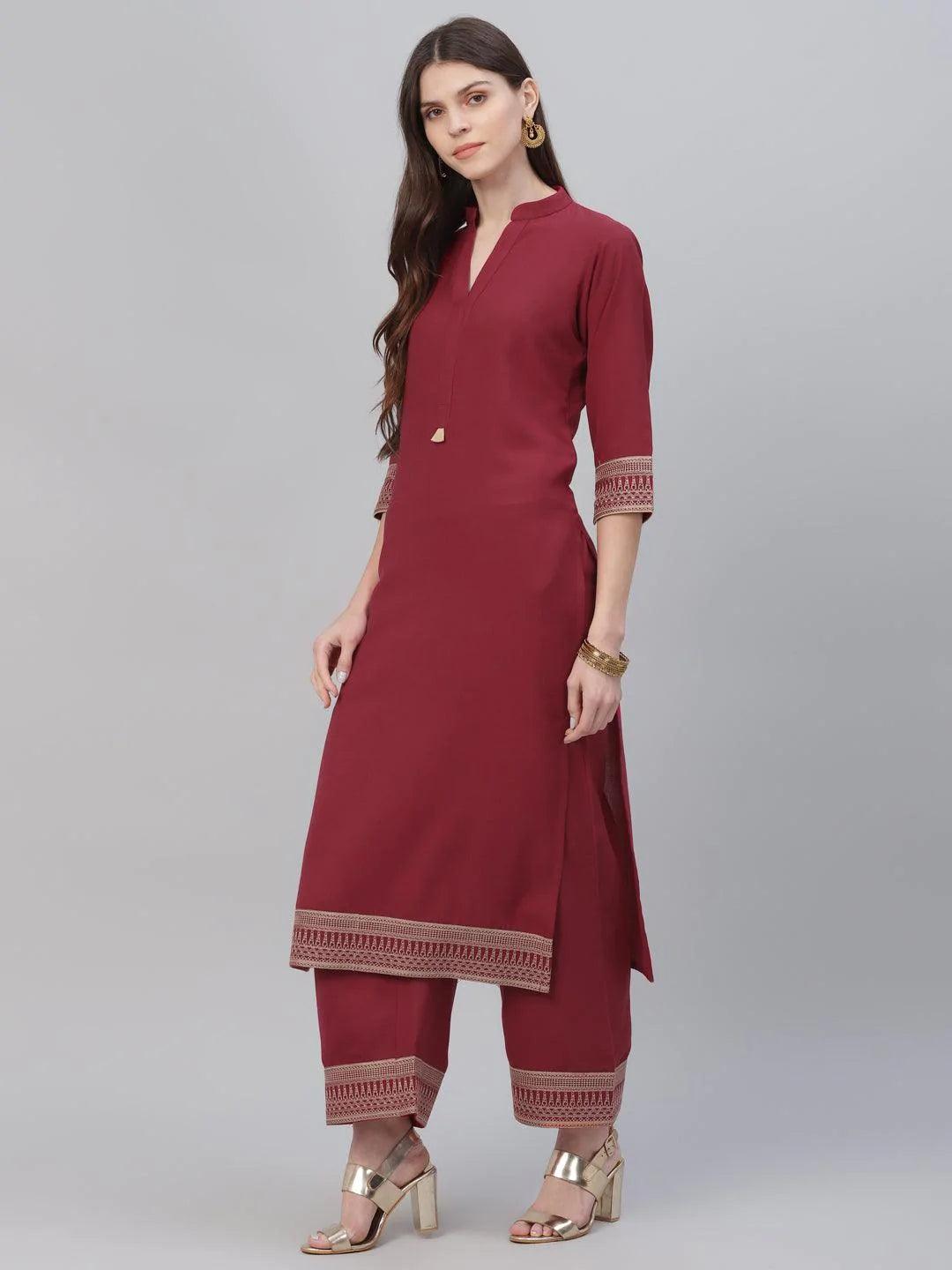 Maroon Solid Rayon Kurta Set - ShopLibas