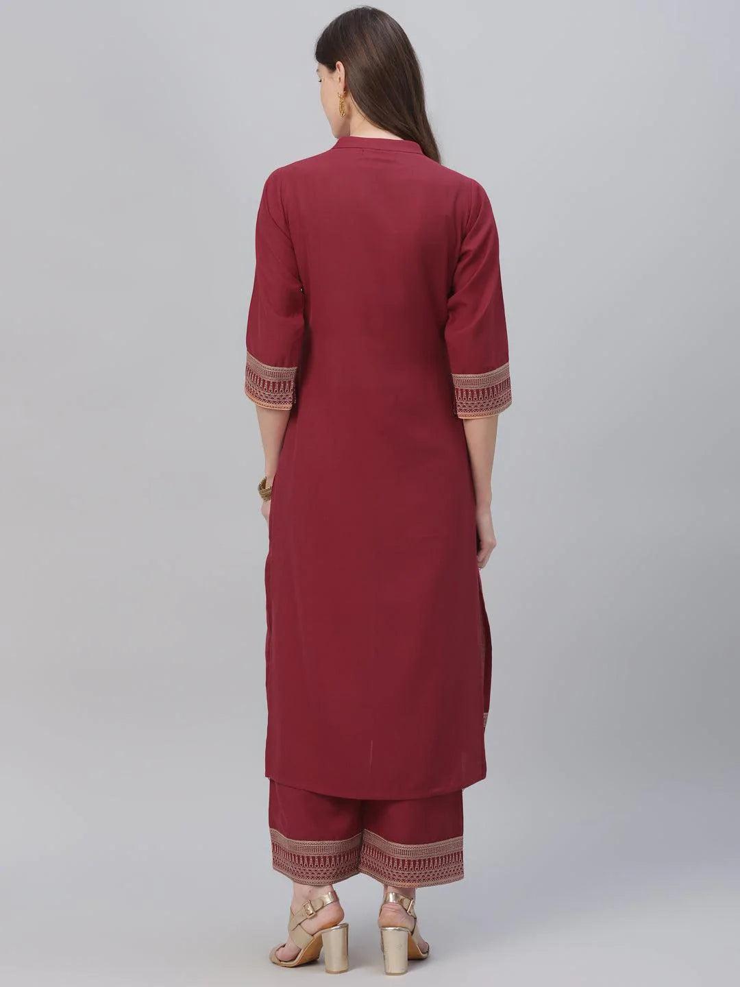 Maroon Solid Rayon Kurta Set - ShopLibas