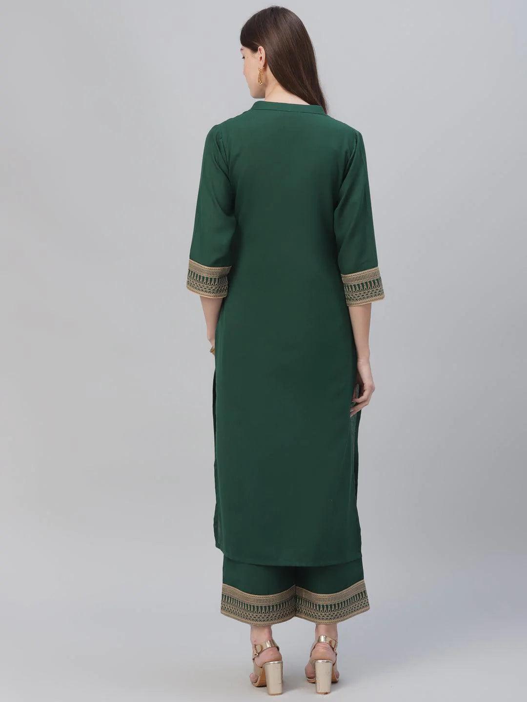 Green Solid Rayon Kurta Set - ShopLibas