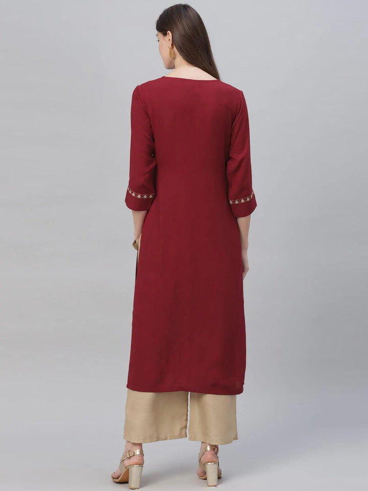 Maroon Embroidered Rayon Kurta Set