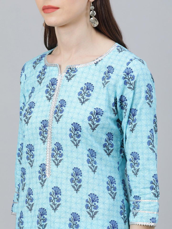 Blue Printed Cotton Suit Set
