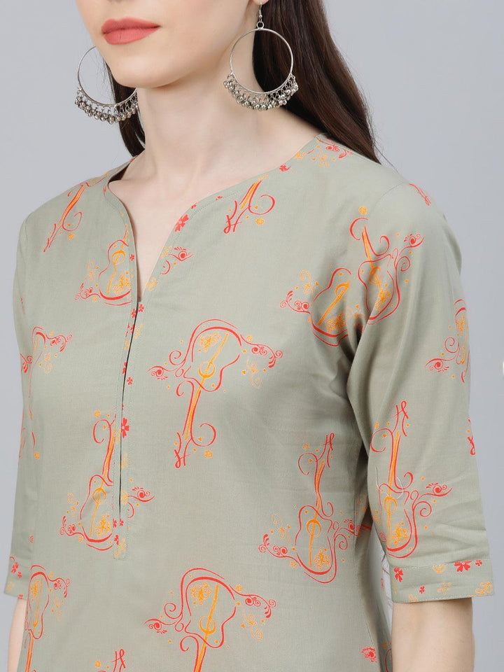 Green Printed Cotton Suit Set