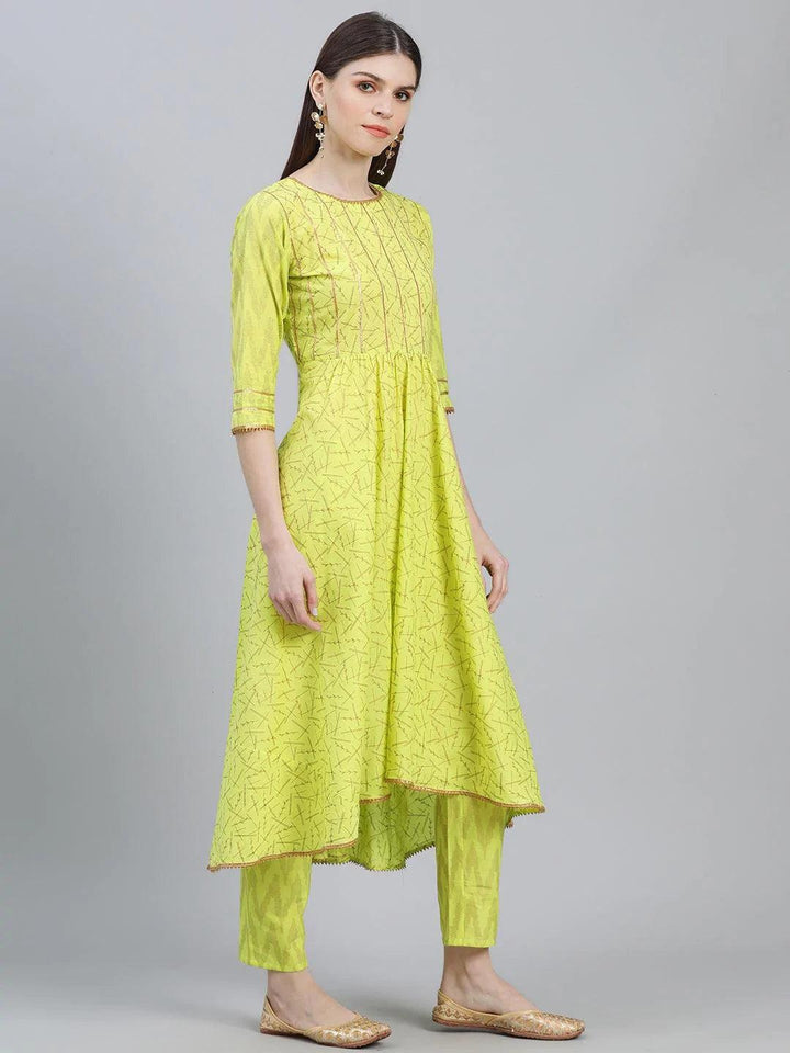 Green Printed Cotton Suit Set