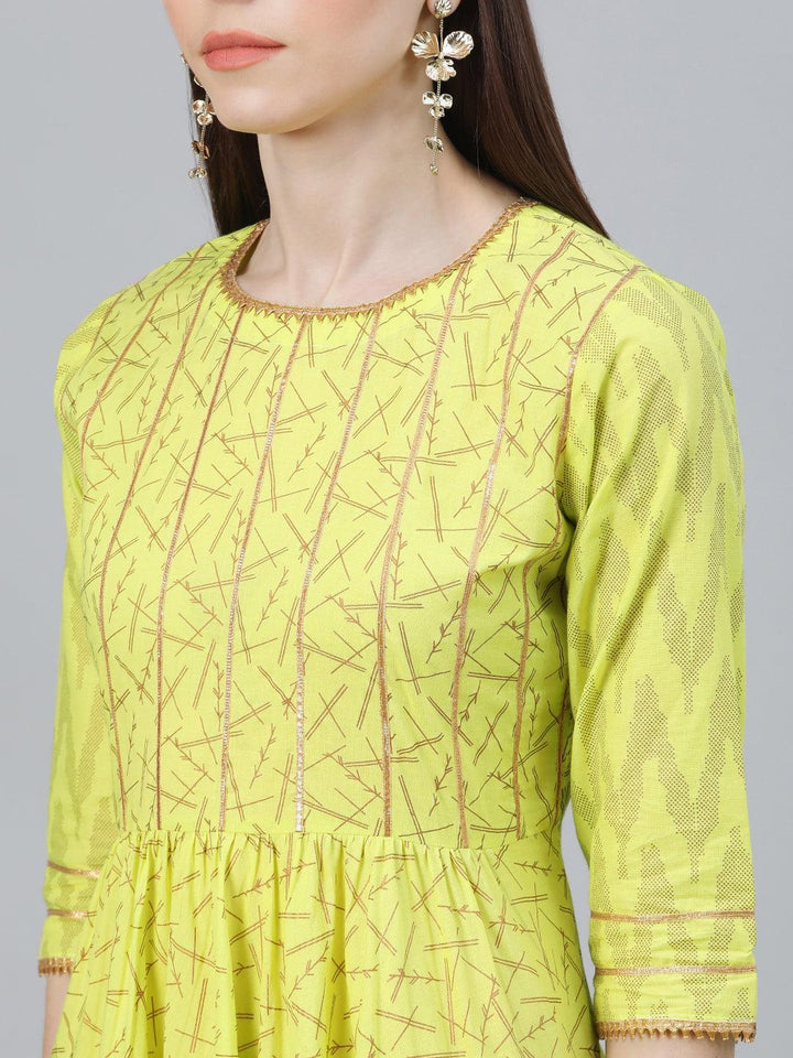 Green Printed Cotton Suit Set