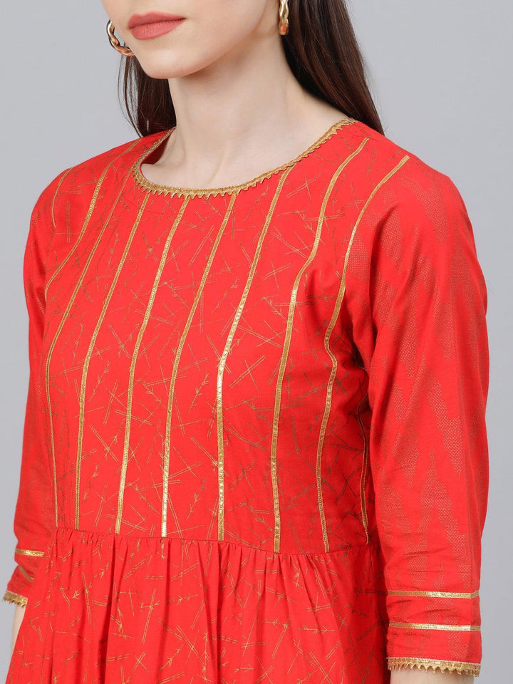 Red Printed Cotton Suit Set