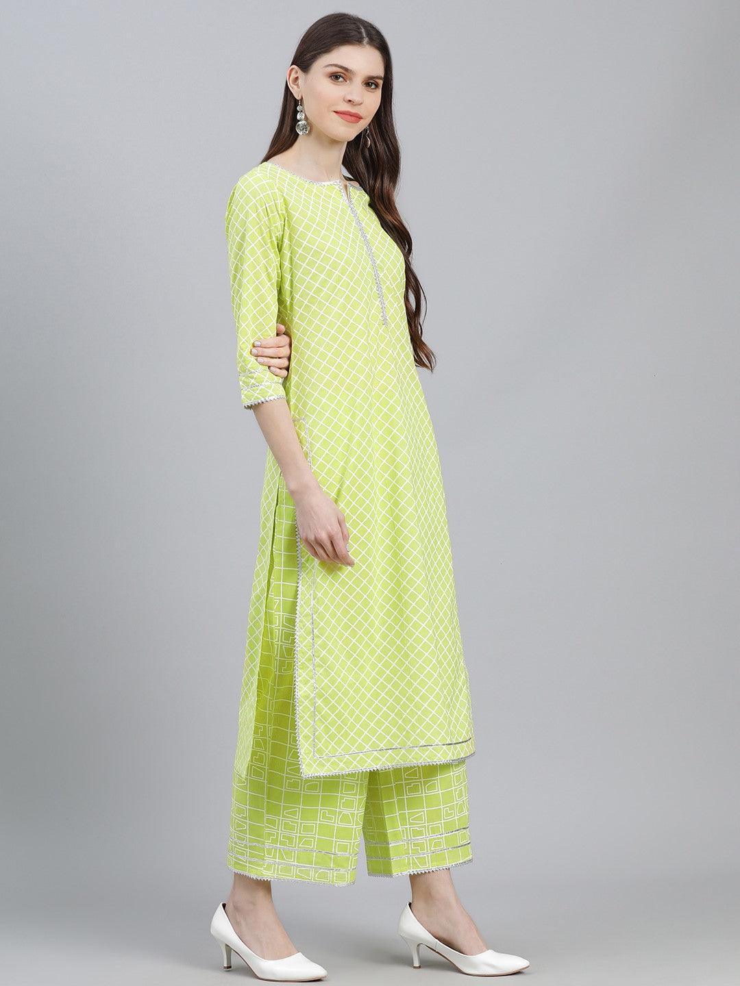 Green Printed Cotton Suit Set - Libas