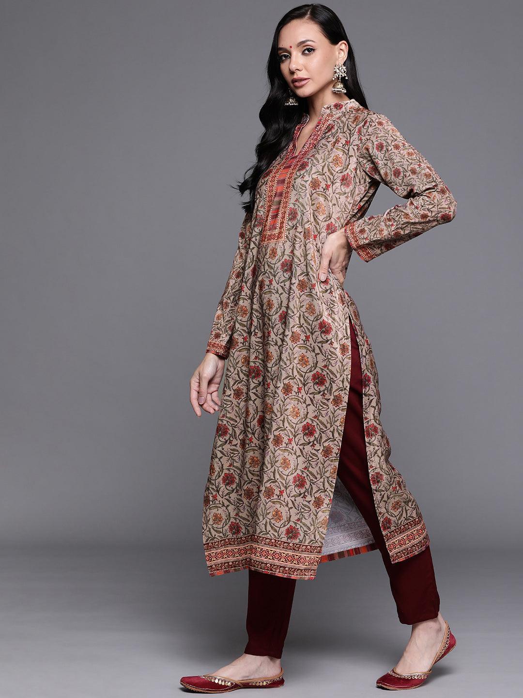 Multicoloured Printed Velvet Suit Set - ShopLibas
