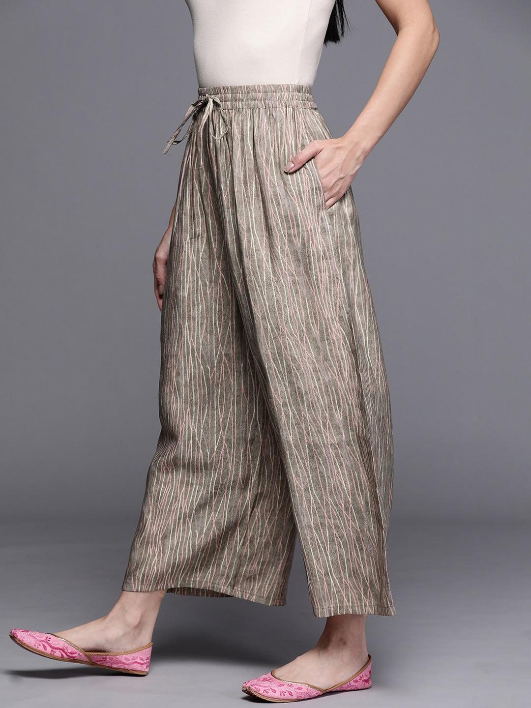 Grey Printed Silk Palazzos - ShopLibas
