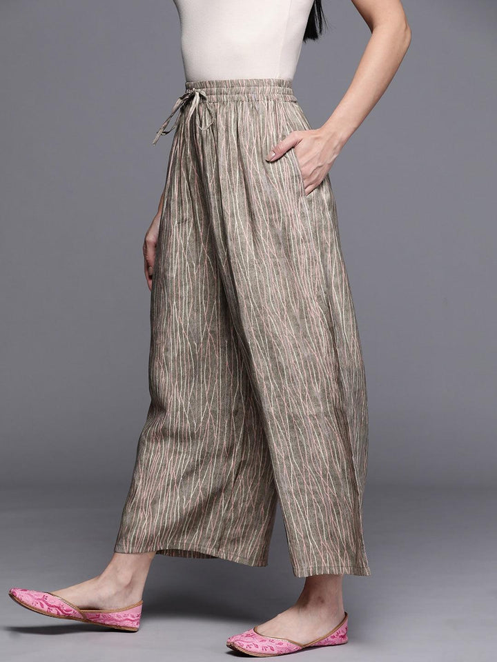 Grey Printed Silk Palazzos