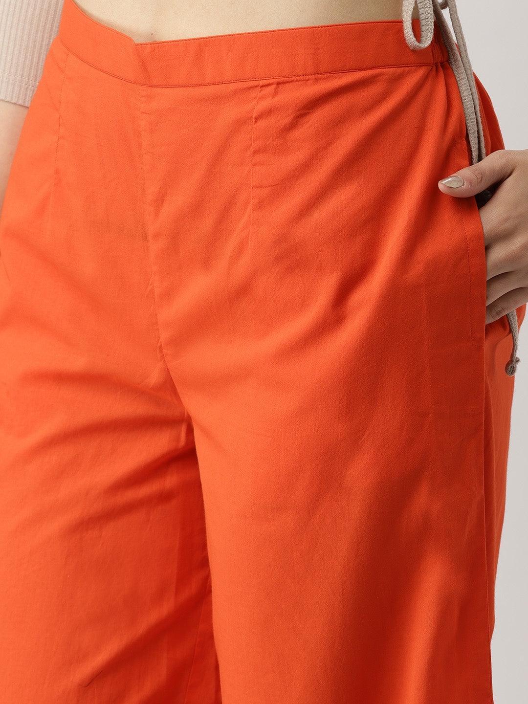 Orange Solid Cotton Palazzos - ShopLibas