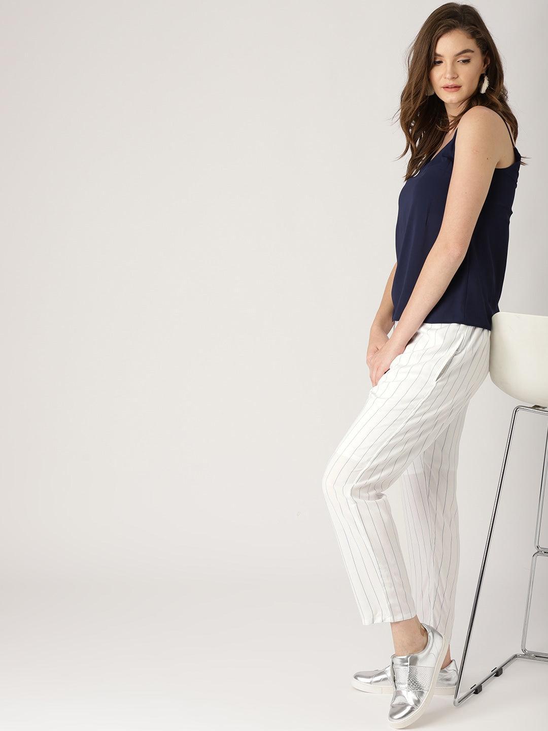 White Striped Rayon Trousers - ShopLibas