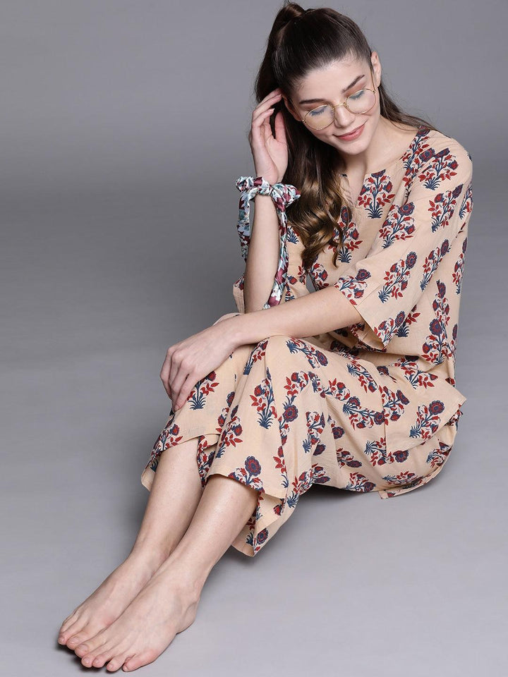 Peach Printed Cotton Night Suit