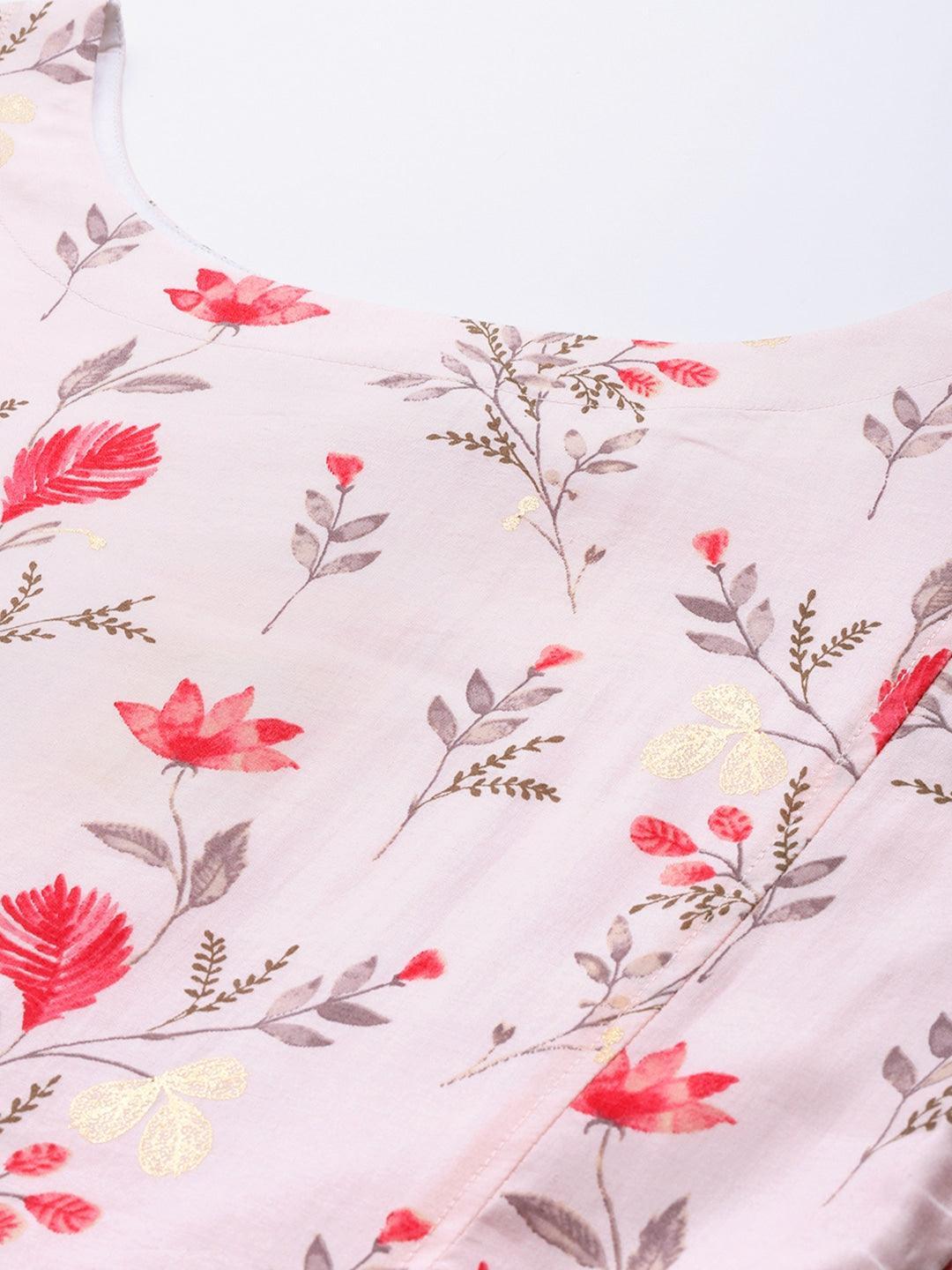Pink Printed Chanderi Silk Kurta - ShopLibas