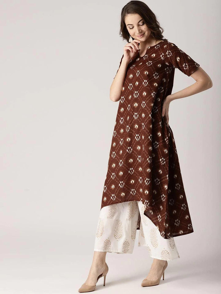 Brown Printed Cotton Kurta