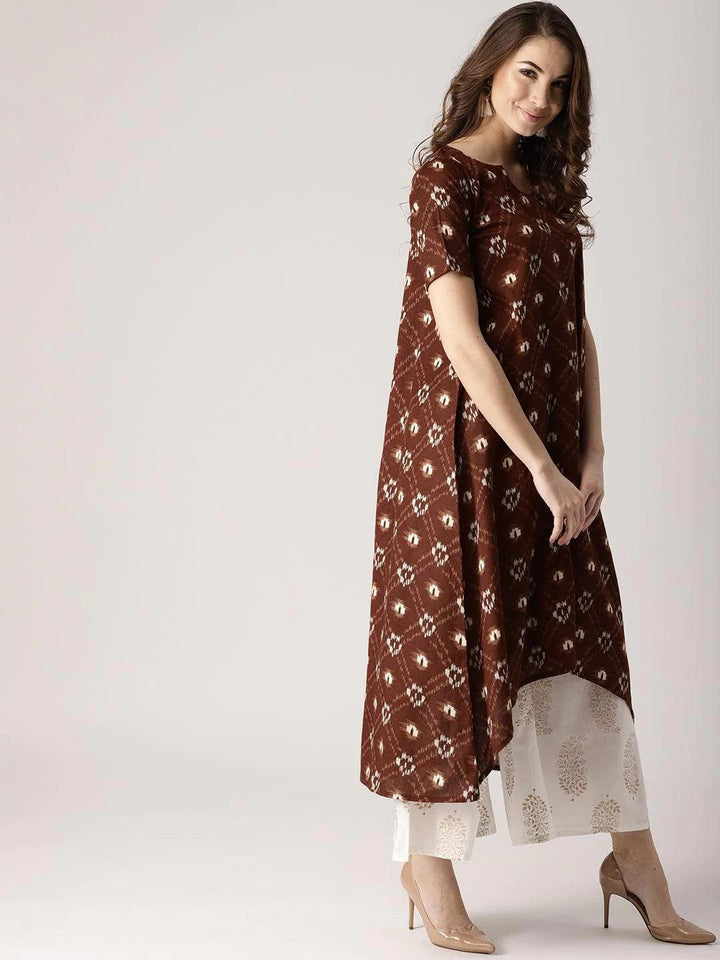 Brown Printed Cotton Kurta