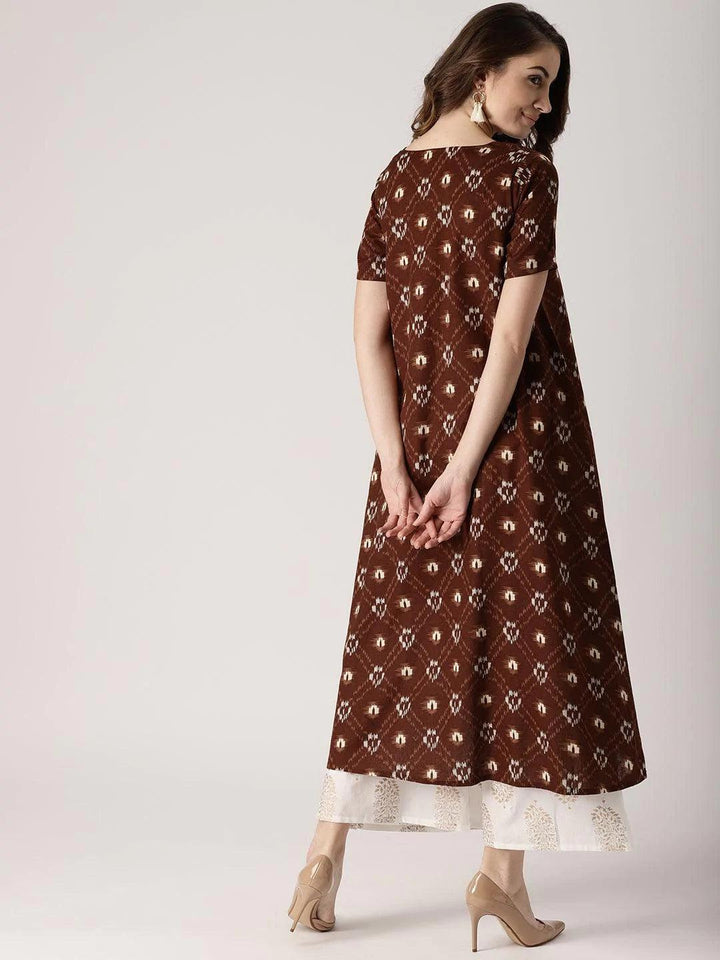 Brown Printed Cotton Kurta