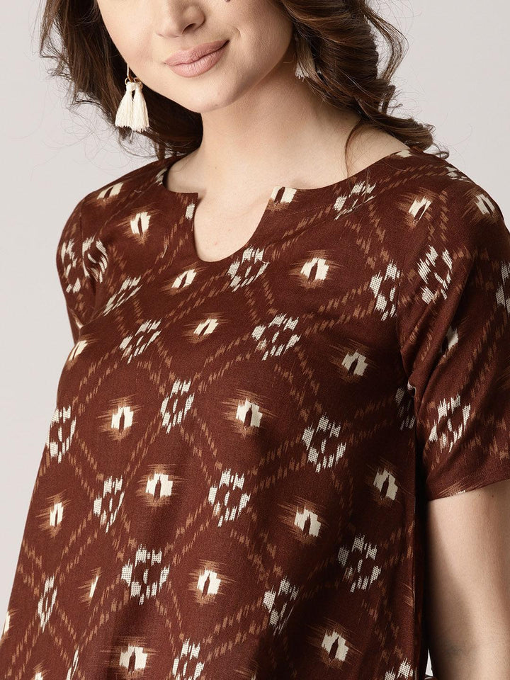 Brown Printed Cotton Kurta