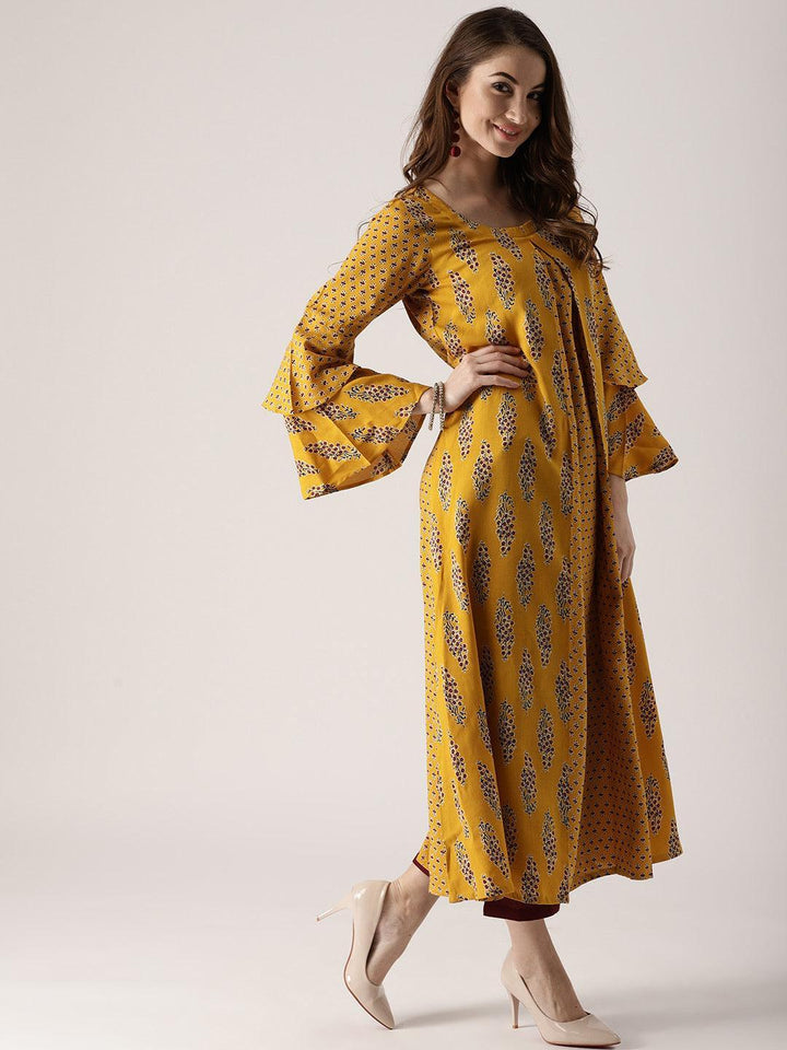 Yellow Printed Rayon Kurta