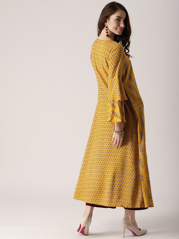Yellow Printed Rayon Kurta