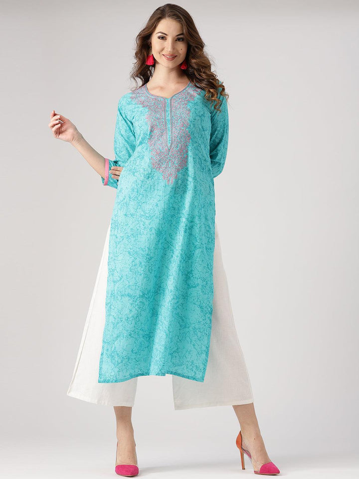 Blue Woven Design Cotton Kurta