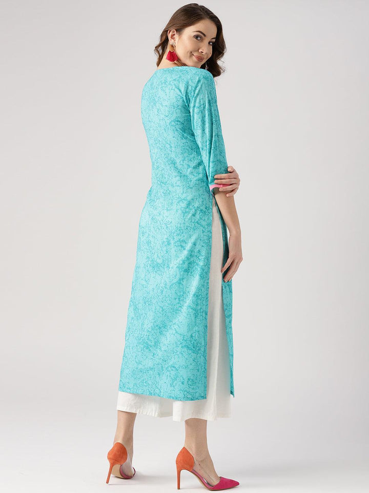 Blue Woven Design Cotton Kurta