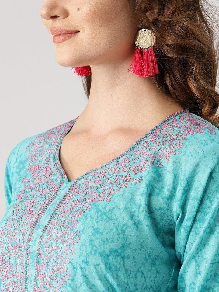 Blue Woven Design Cotton Kurta