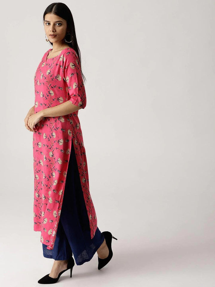 Pink Printed Rayon Kurta