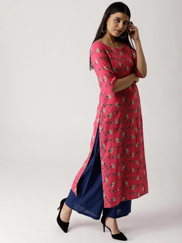 Pink Printed Rayon Kurta