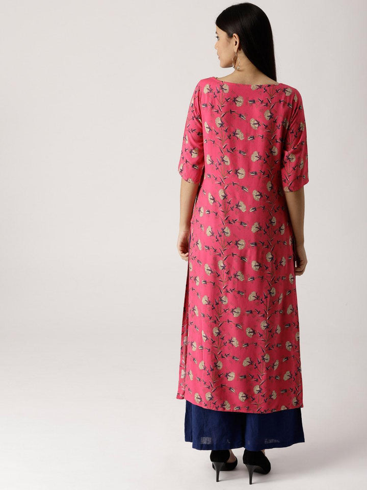 Pink Printed Rayon Kurta