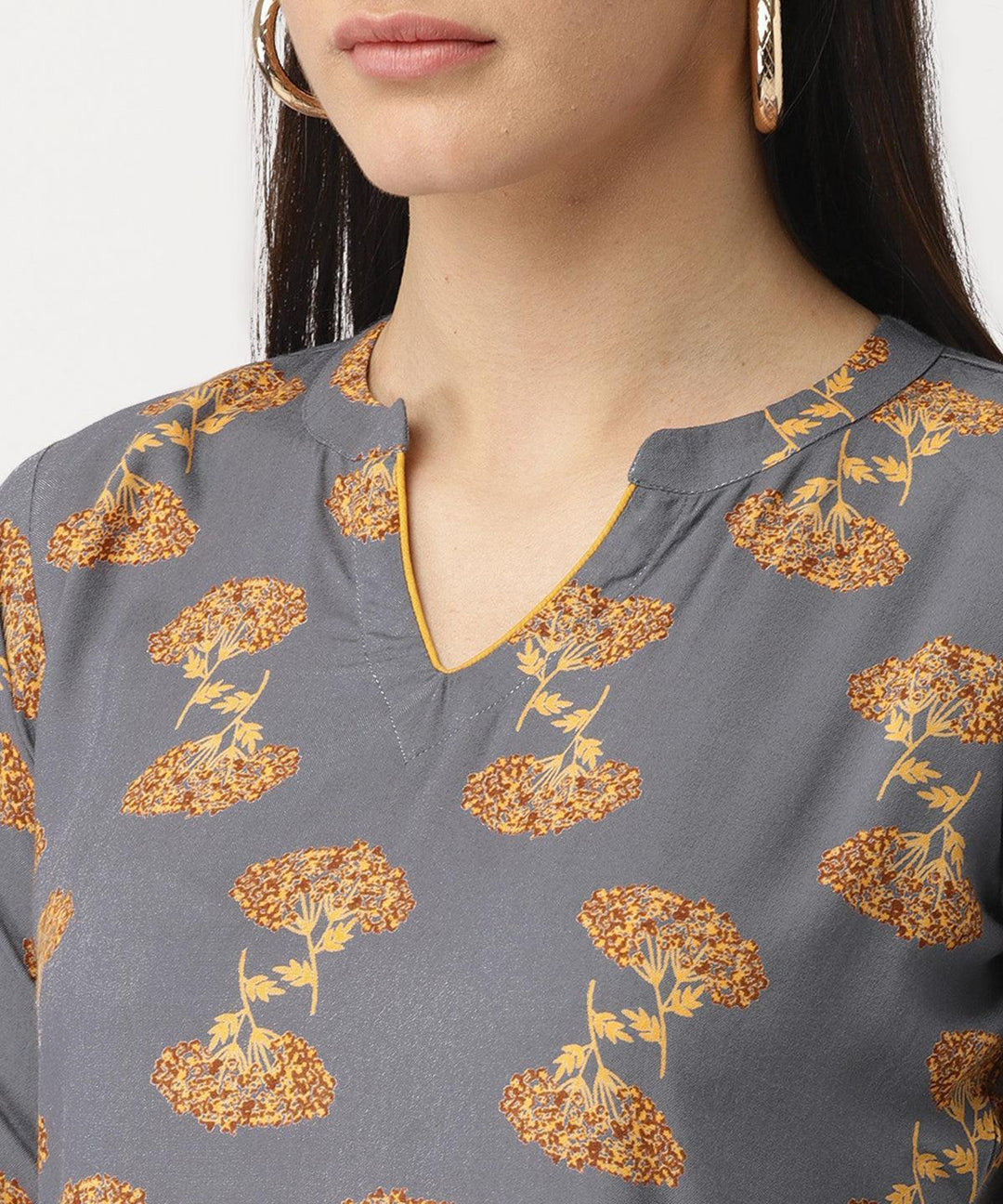 Grey Printed Rayon Kurta - ShopLibas