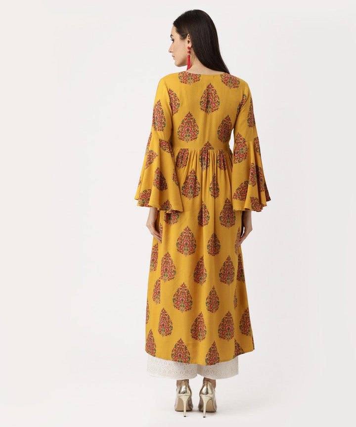 Yellow Printed Rayon Kurta