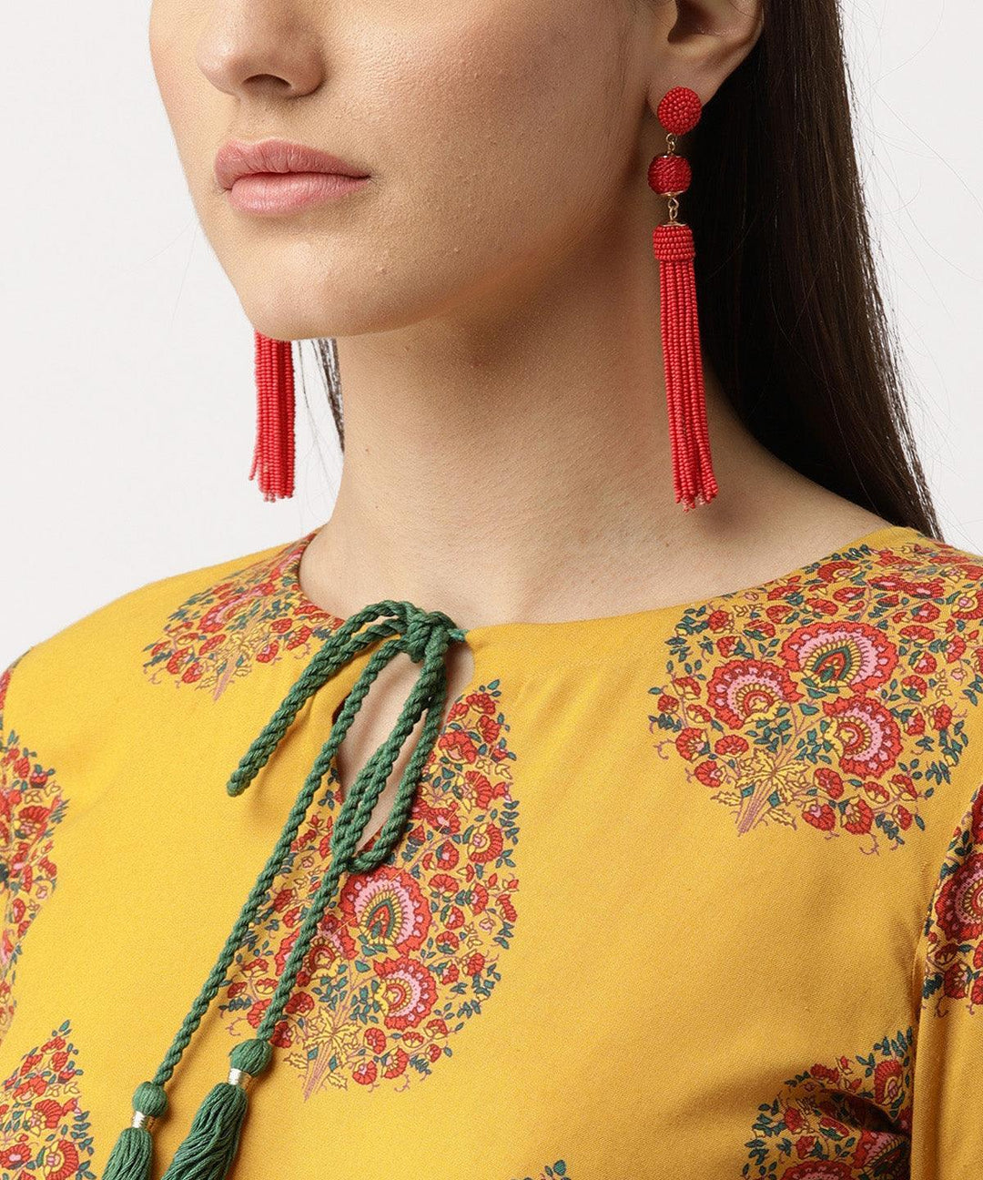 Yellow Printed Rayon Kurta - ShopLibas