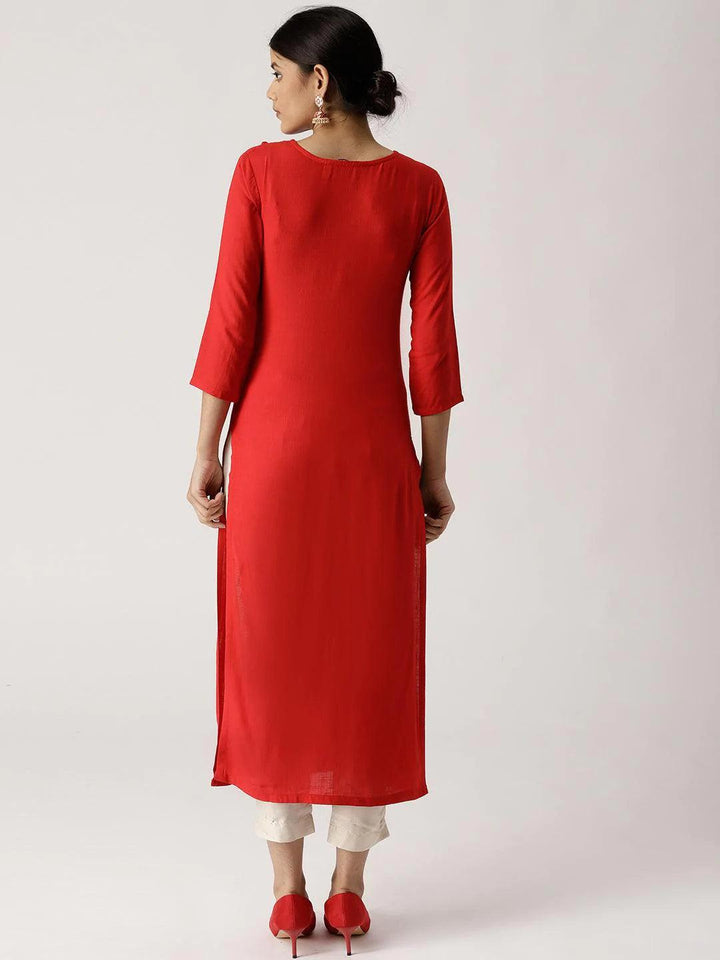 Red Solid Rayon Kurta