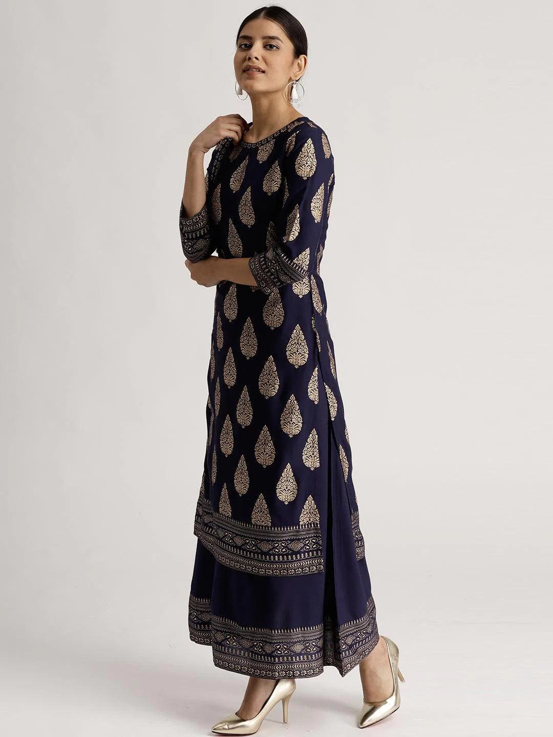 Blue Printed Rayon Kurta - ShopLibas