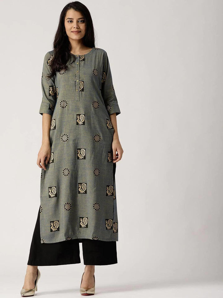 Blue Printed Rayon Kurta
