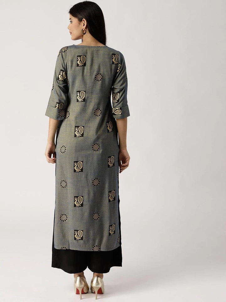 Blue Printed Rayon Kurta