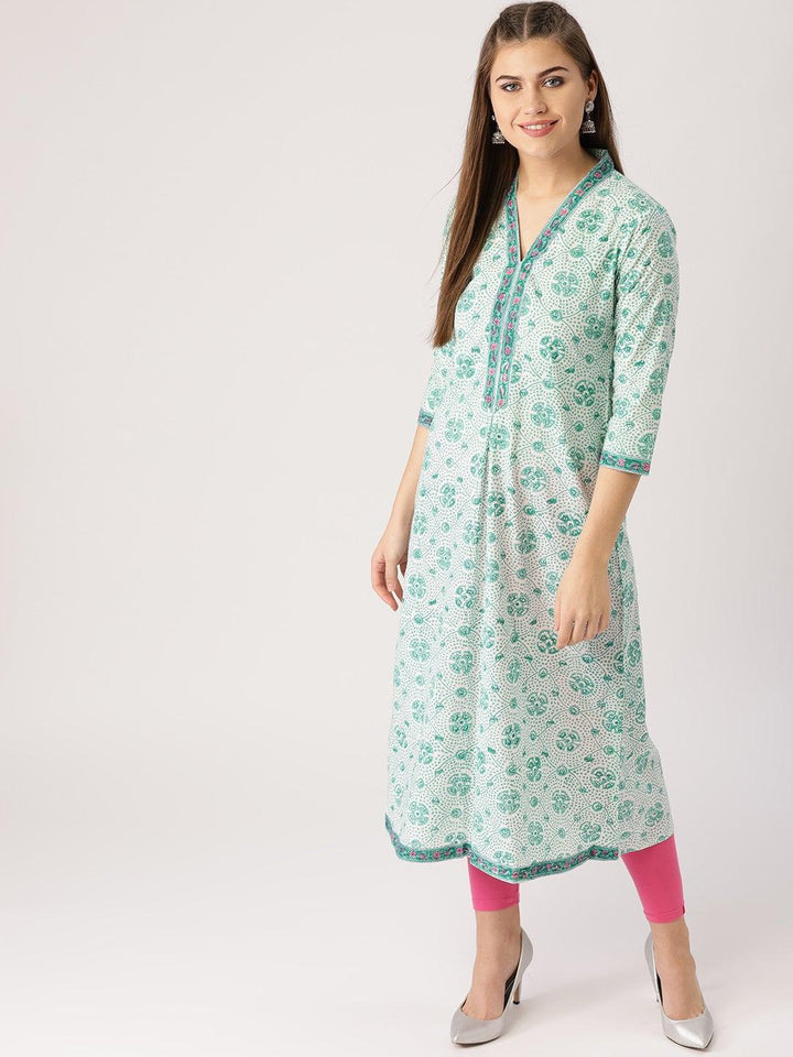 Green Printed Cotton Kurta