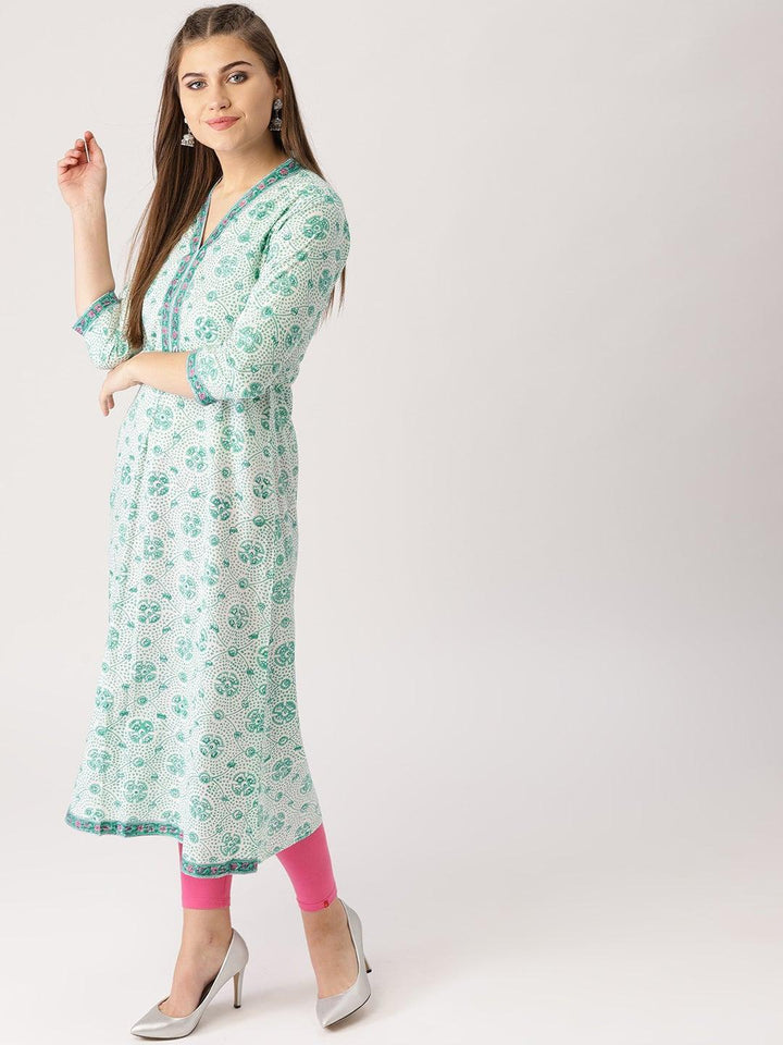 Green Printed Cotton Kurta
