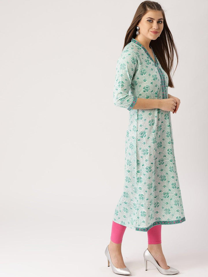Green Printed Cotton Kurta