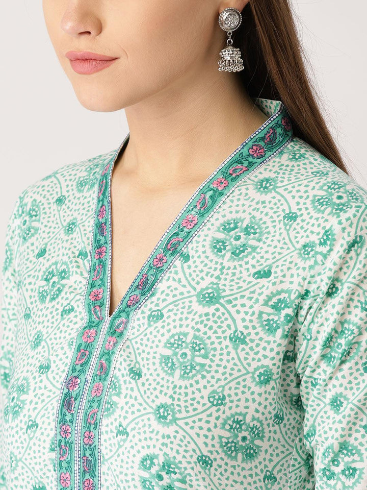 Green Printed Cotton Kurta