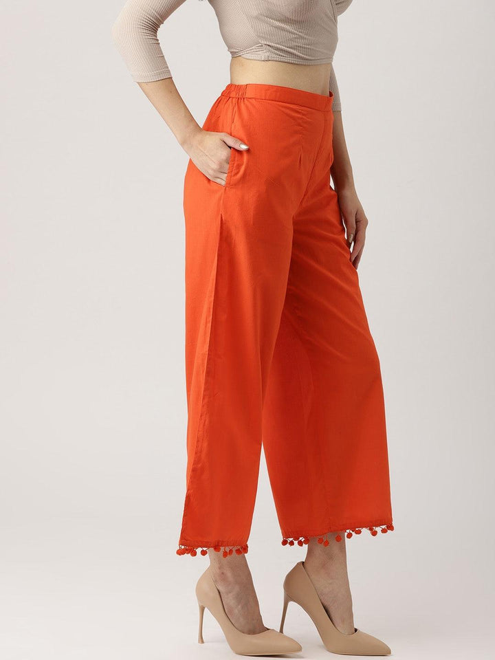 Orange Solid Cotton Palazzos