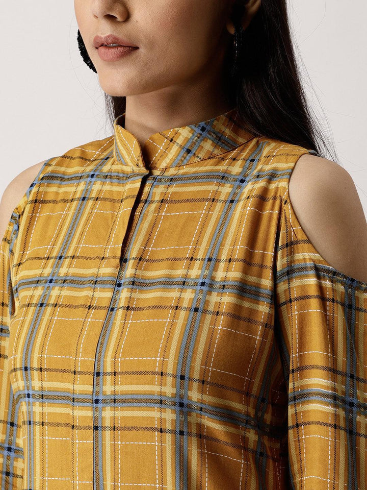 Yellow Checkered Rayon Kurta