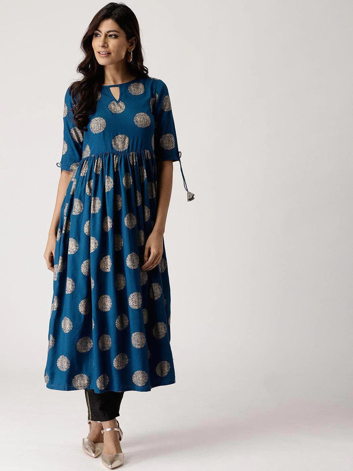 Blue Printed Rayon Kurta
